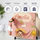 Cute Farm Tractor Farmer Duck Sun Clouds Peach Seamless Pattern Name  Personalised Custom Name Super Soft Fleece Blanket Bed Sofa Throw