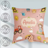Custom Name Cute Farm Farmer Duck Sun Clouds Peach Seamless Name Square Filled Cushion Throw Pillow Sofa Bed Home Decor Zip Washable UK Made