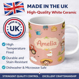Personalized Custom Name Cute Farm Tractor Farmer Duck Sun Clouds Peach Seamless Pattern Name 11oz Ceramic Coffee Tea Mug White Large Handle