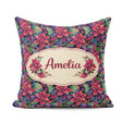 Custom Name Dark Autumn Leaves Botanical Seamless Pattern Lovely Square Filled Cushion Throw Pillow Sofa Bed Home Decor Zip Washable UK Made