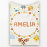 Cute Farm Tractor Farmer Duck Clouds Cream Seamless Pattern Name  Personalised Custom Name Super Soft Fleece Blanket Bed Sofa Throw
