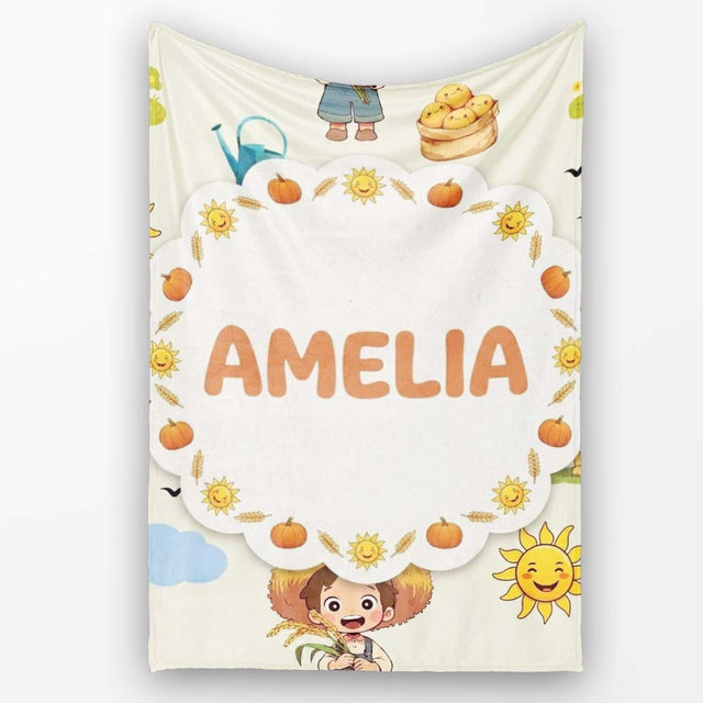 Cute Farm Tractor Farmer Duck Clouds Cream Seamless Pattern Name  Personalised Custom Name Super Soft Fleece Blanket Bed Sofa Throw