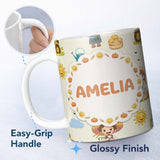 Personalized Custom Name Cute Farm Tractor Farmer Duck Clouds Cream Seamless Pattern Name 11oz Ceramic Coffee Tea Mug White Large Handle