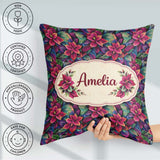 Custom Name Dark Autumn Leaves Botanical Seamless Pattern Lovely Square Filled Cushion Throw Pillow Sofa Bed Home Decor Zip Washable UK Made