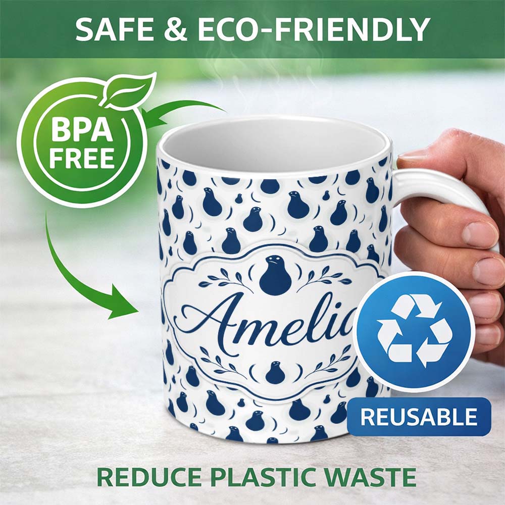 Personalized Custom Name Dark Moody Seal Portraits Dramatic Ocean Art Seamless Pattern Lovely 11oz Ceramic Coffee Tea Mug White Large Handle