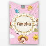 Cute Farm Tractor Farmer Duck Sun Clouds Rose Seamless Pattern  Personalised Custom Name Super Soft Fleece Blanket Bed Sofa Throw