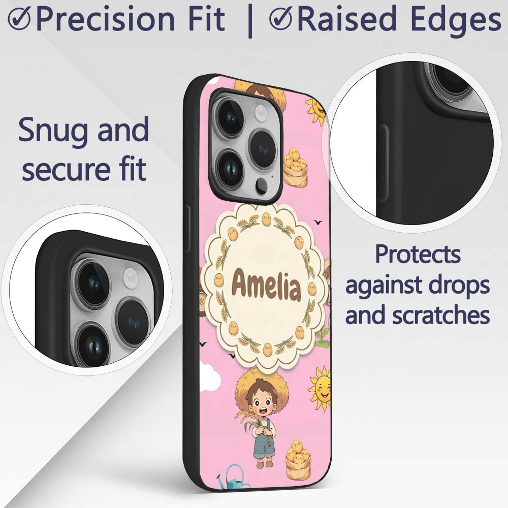 Cute Farm Tractor Farmer Duck Sun Clouds Rose Custom Name Protective Phone Case Mobile Cover Durable Everyday Smartphone Shock Resistant