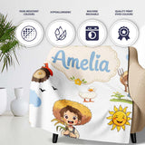 Cute Farm Tractor Farmer Duck Clouds Grey Seamless Pattern Name  Personalised Custom Name Super Soft Fleece Blanket Bed Sofa Throw