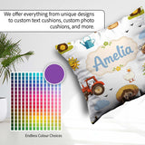 Custom Name Farm Tractor Farmer Duck Grey Seamless Pattern Name Square Filled Cushion Throw Pillow Sofa Bed Home Decor Zip Washable UK Made