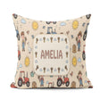 Custom Name Farm Tractor Farmer Duck Sun Clouds Seamless Pattern Square Filled Cushion Throw Pillow Sofa Bed Home Decor Zip Washable UK Made