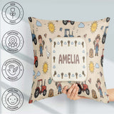 Custom Name Farm Tractor Farmer Duck Sun Clouds Seamless Pattern Square Filled Cushion Throw Pillow Sofa Bed Home Decor Zip Washable UK Made