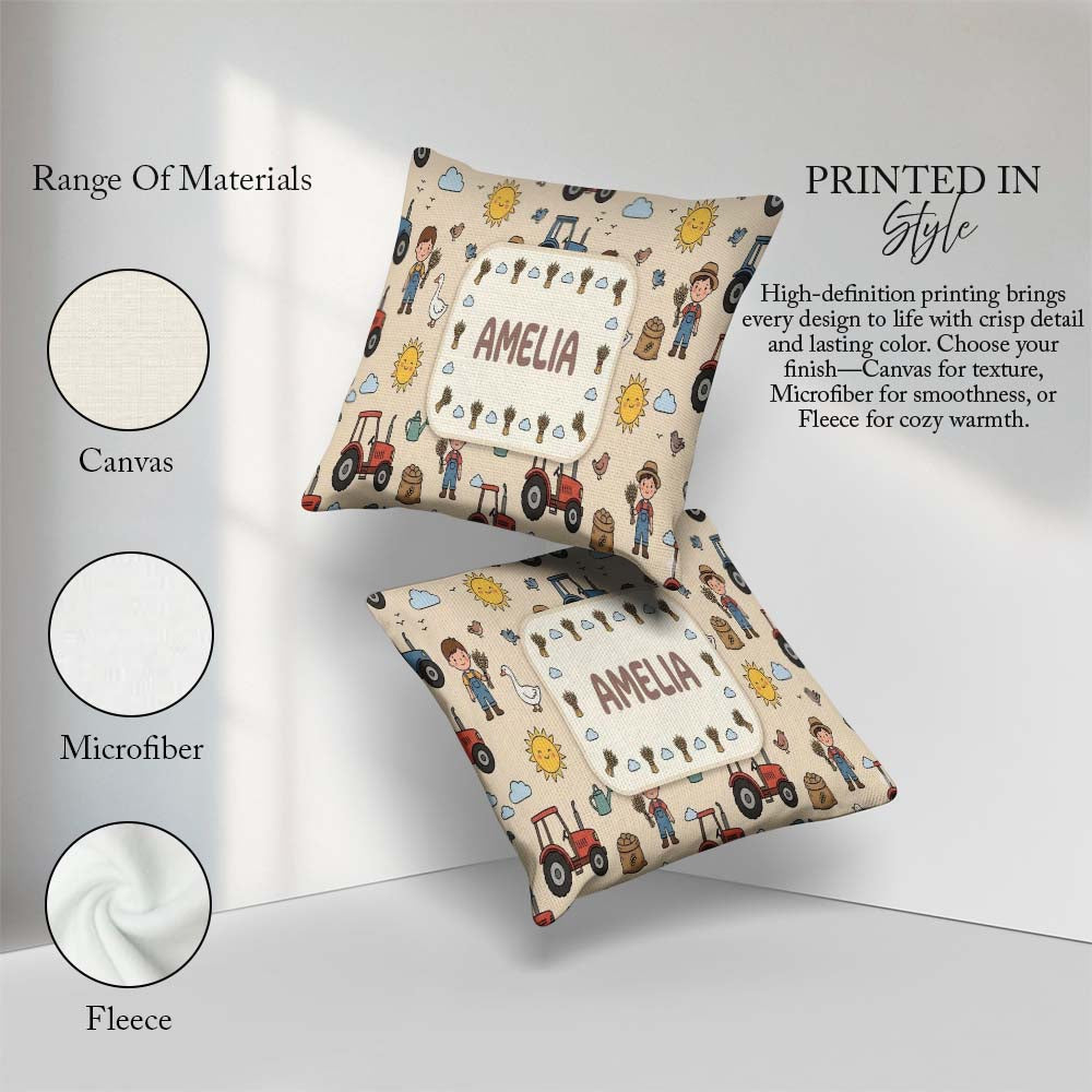 Custom Name Farm Tractor Farmer Duck Sun Clouds Seamless Pattern Square Filled Cushion Throw Pillow Sofa Bed Home Decor Zip Washable UK Made