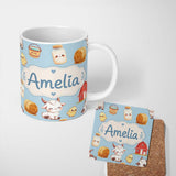 Personalized Custom Name Cute Baby Goat Barn Hay Milk Farm Seamless Pattern Custom Name 11oz Ceramic Coffee Tea Mug White Large Handle