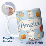 Personalized Custom Name Cute Baby Goat Barn Hay Milk Farm Seamless Pattern Custom Name 11oz Ceramic Coffee Tea Mug White Large Handle