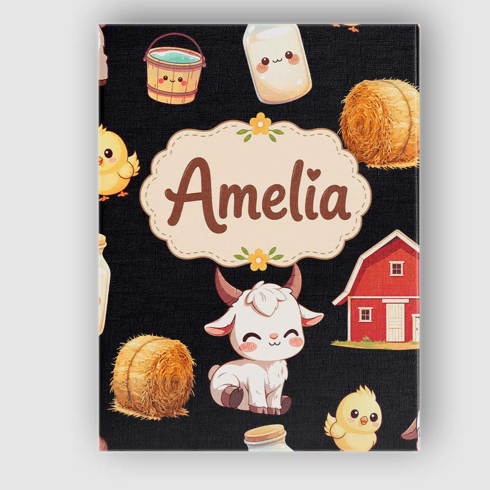 Personalised Name Cute Baby Goat Barn Hay Custom  Unique Gift Idea Elegant Feature Canvas Wall Art Print Decor Picture Ready to Hang