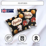 Custom Name Baby Goat Barn Hay Milk Chick Black Seamless Pattern Square Filled Cushion Throw Pillow Sofa Bed Home Decor Zip Washable UK Made