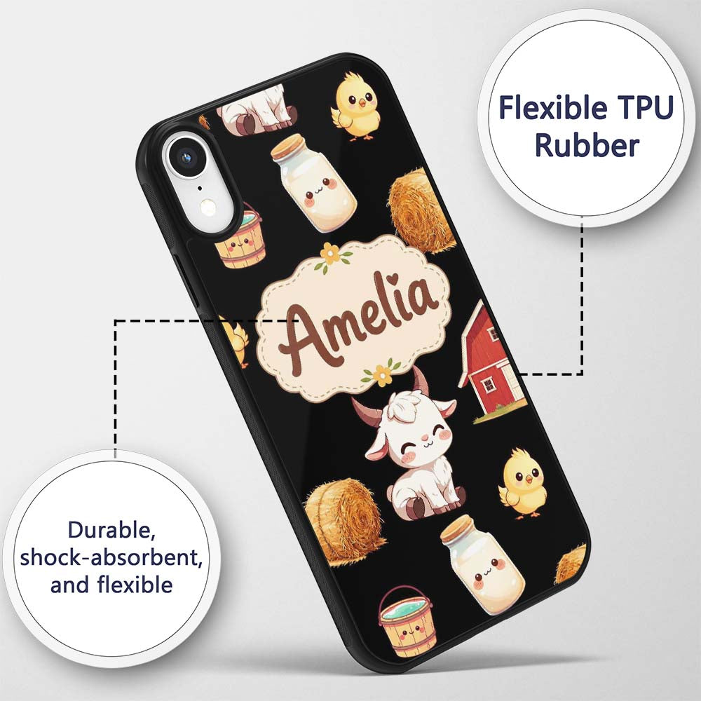 Cute Baby Goat Barn Hay Milk Chick Farm Black Custom Name Protective Phone Case Mobile Cover Durable Everyday Smartphone Shock Resistant