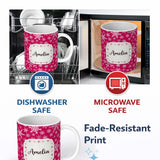 Personalized Custom Name Classic Red White Snowflake Christmas Seamless Pattern Lovely 11oz Ceramic Coffee Tea Mug White Large Handle