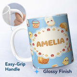 Personalized Custom Name Cute Baby Goat Barn Hay Milk Chick Farm Blue Seamless Pattern Name 11oz Ceramic Coffee Tea Mug White Large Handle