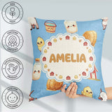Custom Name Baby Goat Barn Hay Milk Chick Farm Blue Pattern Name Square Filled Cushion Throw Pillow Sofa Bed Home Decor Zip Washable UK Made