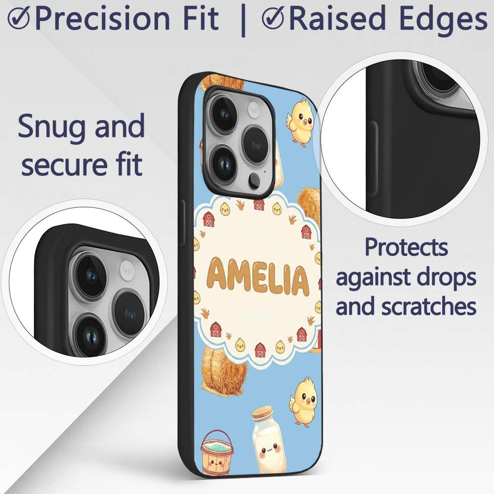 Cute Baby Goat Barn Hay Milk Chick Farm Blue Custom Name Protective Phone Case Mobile Cover Durable Everyday Smartphone Shock Resistant