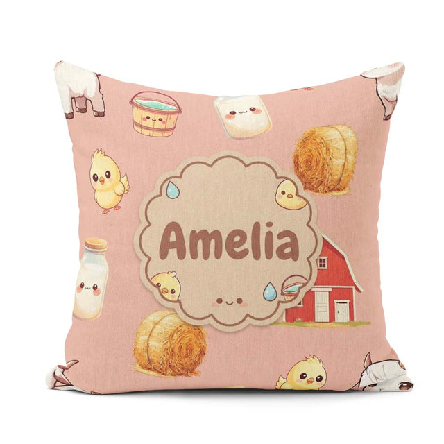 Custom Name Baby Goat Barn Hay Milk Chick Peach Seamless Pattern Square Filled Cushion Throw Pillow Sofa Bed Home Decor Zip Washable UK Made