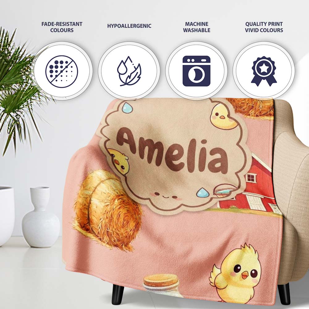 Cute Baby Goat Barn Hay Milk Chick Farm Peach Seamless Pattern  Personalised Custom Name Super Soft Fleece Blanket Bed Sofa Throw