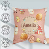 Custom Name Baby Goat Barn Hay Milk Chick Peach Seamless Pattern Square Filled Cushion Throw Pillow Sofa Bed Home Decor Zip Washable UK Made