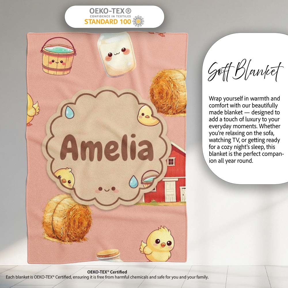 Cute Baby Goat Barn Hay Milk Chick Farm Peach Seamless Pattern  Personalised Custom Name Super Soft Fleece Blanket Bed Sofa Throw