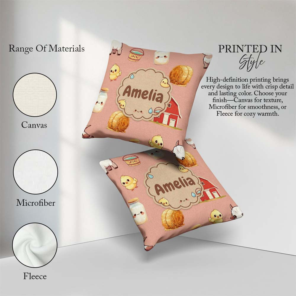 Custom Name Baby Goat Barn Hay Milk Chick Peach Seamless Pattern Square Filled Cushion Throw Pillow Sofa Bed Home Decor Zip Washable UK Made