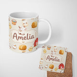 Personalized Custom Name Cute Baby Goat Barn Hay Milk Chick Farm Cream Seamless Pattern 11oz Ceramic Coffee Tea Mug White Large Handle