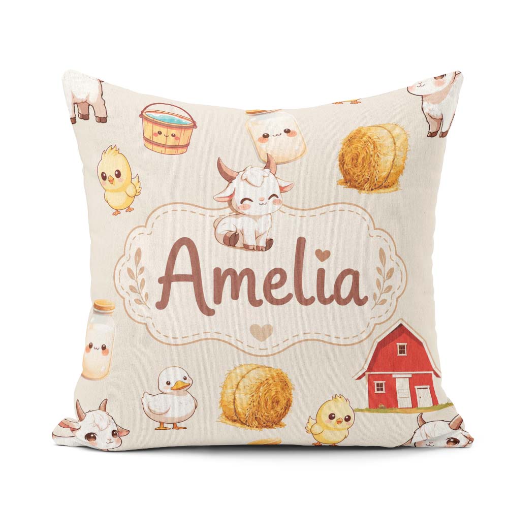 Custom Name Baby Goat Barn Hay Milk Chick Cream Seamless Pattern Square Filled Cushion Throw Pillow Sofa Bed Home Decor Zip Washable UK Made