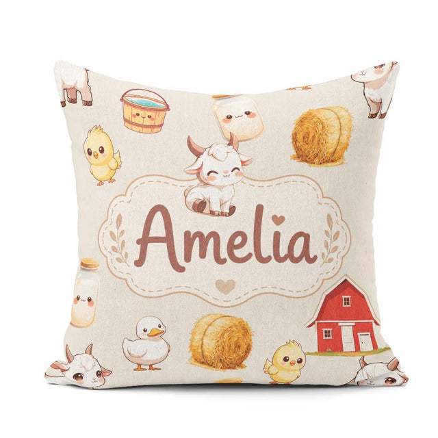 Custom Name Baby Goat Barn Hay Milk Chick Cream Seamless Pattern Square Filled Cushion Throw Pillow Sofa Bed Home Decor Zip Washable UK Made