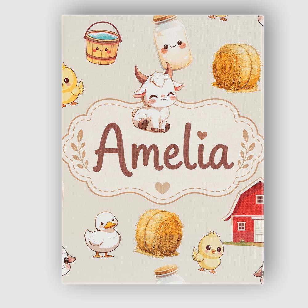Personalised Name Cute Baby Goat Barn Hay Custom  Unique Gift Idea Elegant Feature Canvas Wall Art Print Decor Picture Ready to Hang