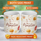 Personalized Custom Name Cute Baby Goat Barn Hay Milk Chick Farm Cream Seamless Pattern 11oz Ceramic Coffee Tea Mug White Large Handle
