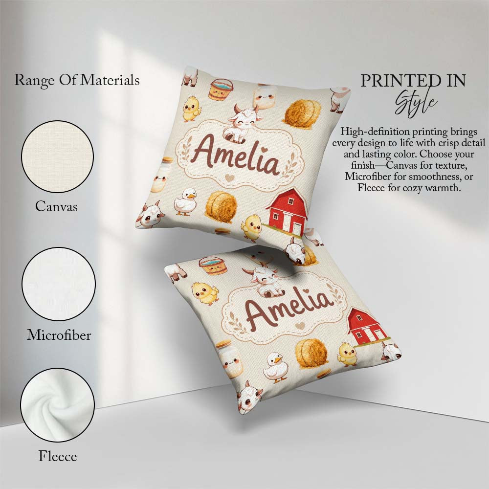Custom Name Baby Goat Barn Hay Milk Chick Cream Seamless Pattern Square Filled Cushion Throw Pillow Sofa Bed Home Decor Zip Washable UK Made