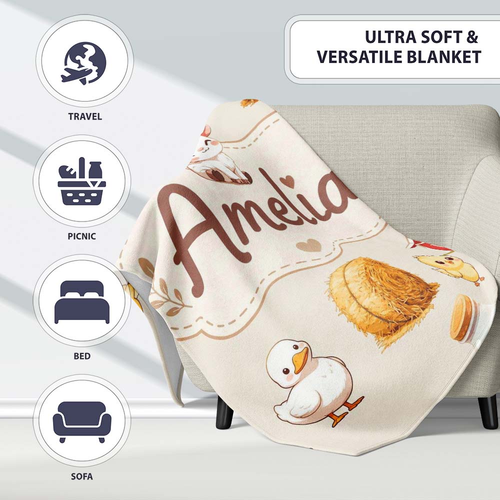 Cute Baby Goat Barn Hay Milk Chick Farm Cream Seamless Pattern  Personalised Custom Name Super Soft Fleece Blanket Bed Sofa Throw