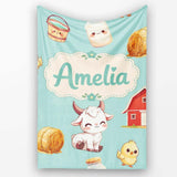 Cute Baby Goat Barn Hay Milk Chick Farm Mint Seamless Pattern Name  Personalised Custom Name Super Soft Fleece Blanket Bed Sofa Throw