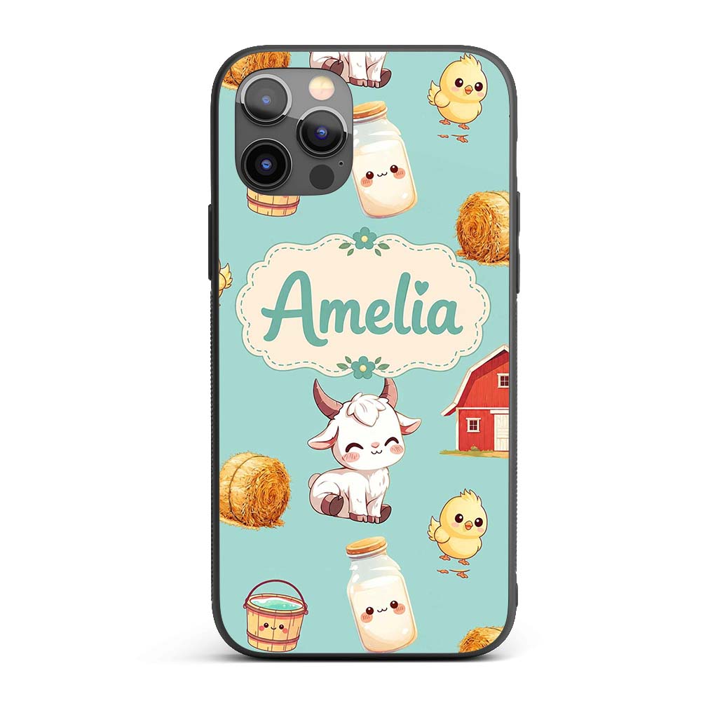 Cute Baby Goat Barn Hay Milk Chick Farm Mint Custom Name Protective Phone Case Mobile Cover Durable Everyday Smartphone Shock Resistant