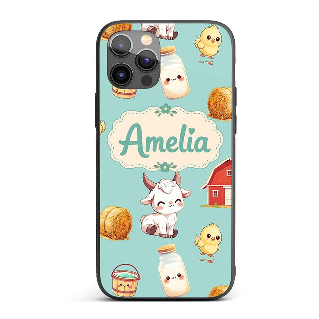 Cute Baby Goat Barn Hay Milk Chick Farm Mint Custom Name Protective Phone Case Mobile Cover Durable Everyday Smartphone Shock Resistant