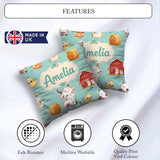 Custom Name Baby Goat Barn Hay Milk Chick Farm Mint Pattern Name Square Filled Cushion Throw Pillow Sofa Bed Home Decor Zip Washable UK Made