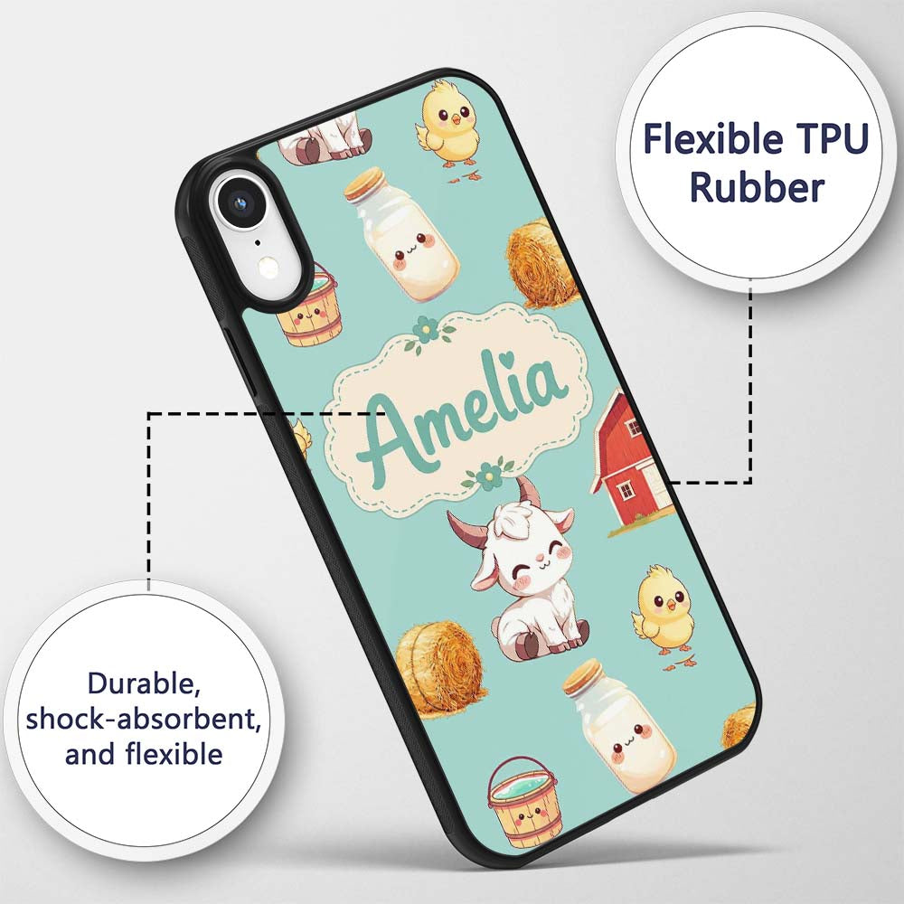 Cute Baby Goat Barn Hay Milk Chick Farm Mint Custom Name Protective Phone Case Mobile Cover Durable Everyday Smartphone Shock Resistant