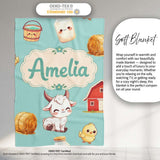 Cute Baby Goat Barn Hay Milk Chick Farm Mint Seamless Pattern Name  Personalised Custom Name Super Soft Fleece Blanket Bed Sofa Throw