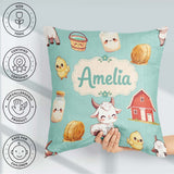 Custom Name Baby Goat Barn Hay Milk Chick Farm Mint Pattern Name Square Filled Cushion Throw Pillow Sofa Bed Home Decor Zip Washable UK Made