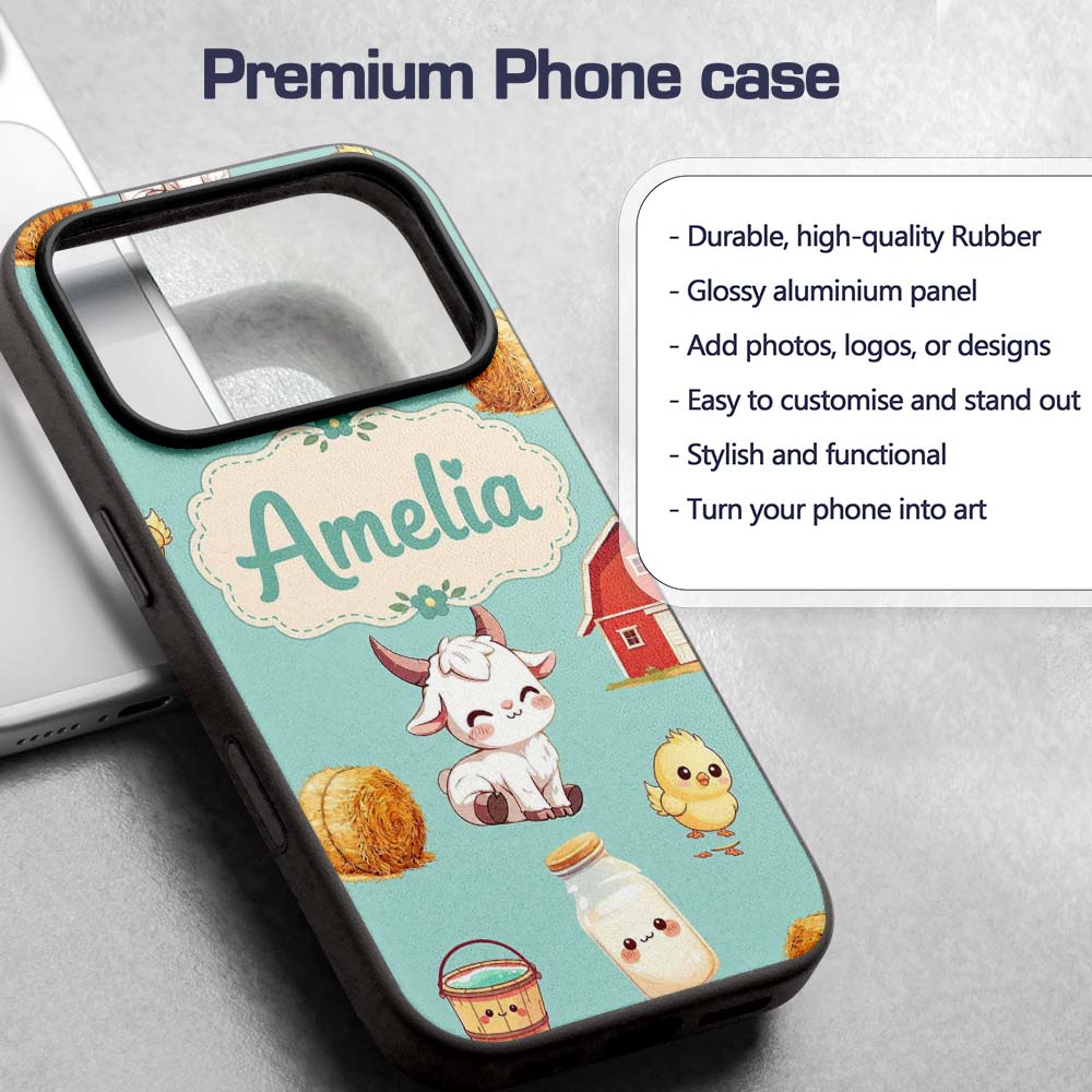 Cute Baby Goat Barn Hay Milk Chick Farm Mint Custom Name Protective Phone Case Mobile Cover Durable Everyday Smartphone Shock Resistant