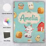 Personalised Name Cute Baby Goat Barn Hay Custom  Unique Gift Idea Elegant Feature Canvas Wall Art Print Decor Picture Ready to Hang