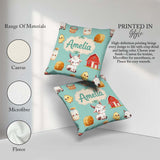 Custom Name Baby Goat Barn Hay Milk Chick Farm Mint Pattern Name Square Filled Cushion Throw Pillow Sofa Bed Home Decor Zip Washable UK Made