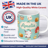 Personalized Custom Name Cute Baby Goat Barn Hay Milk Chick Farm Mint Seamless Pattern Name 11oz Ceramic Coffee Tea Mug White Large Handle