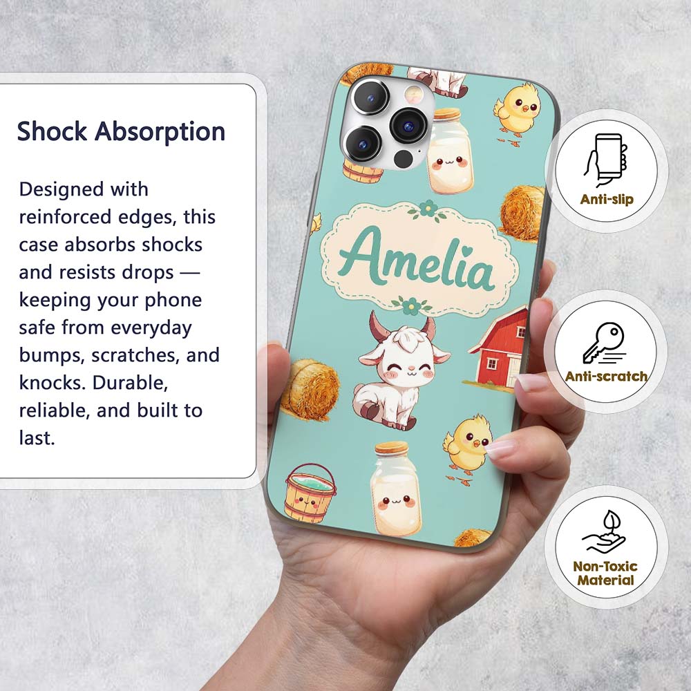 Cute Baby Goat Barn Hay Milk Chick Farm Mint Custom Name Protective Phone Case Mobile Cover Durable Everyday Smartphone Shock Resistant