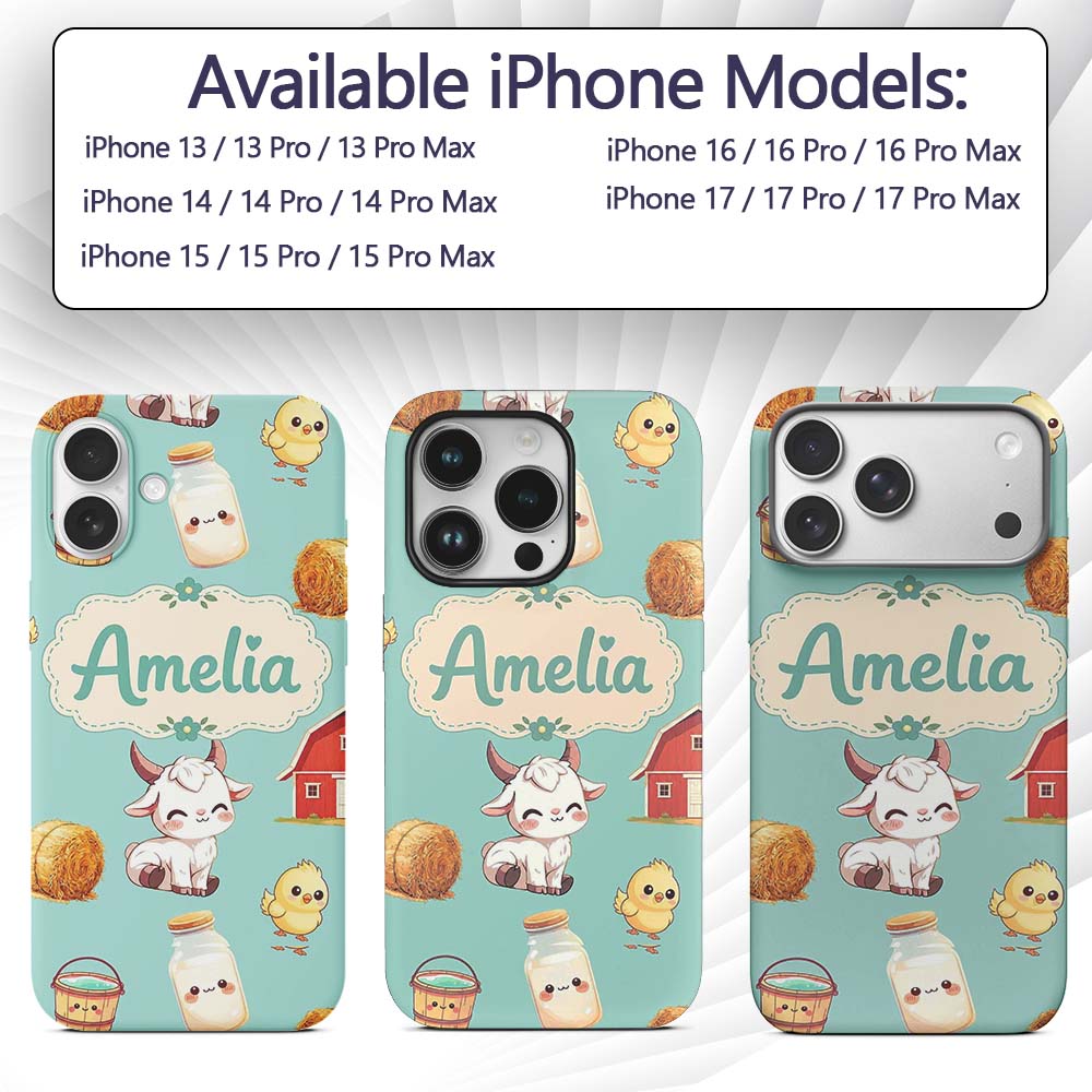 Cute Baby Goat Barn Hay Milk Chick Farm Mint Custom Name Protective Phone Case Mobile Cover Durable Everyday Smartphone Shock Resistant